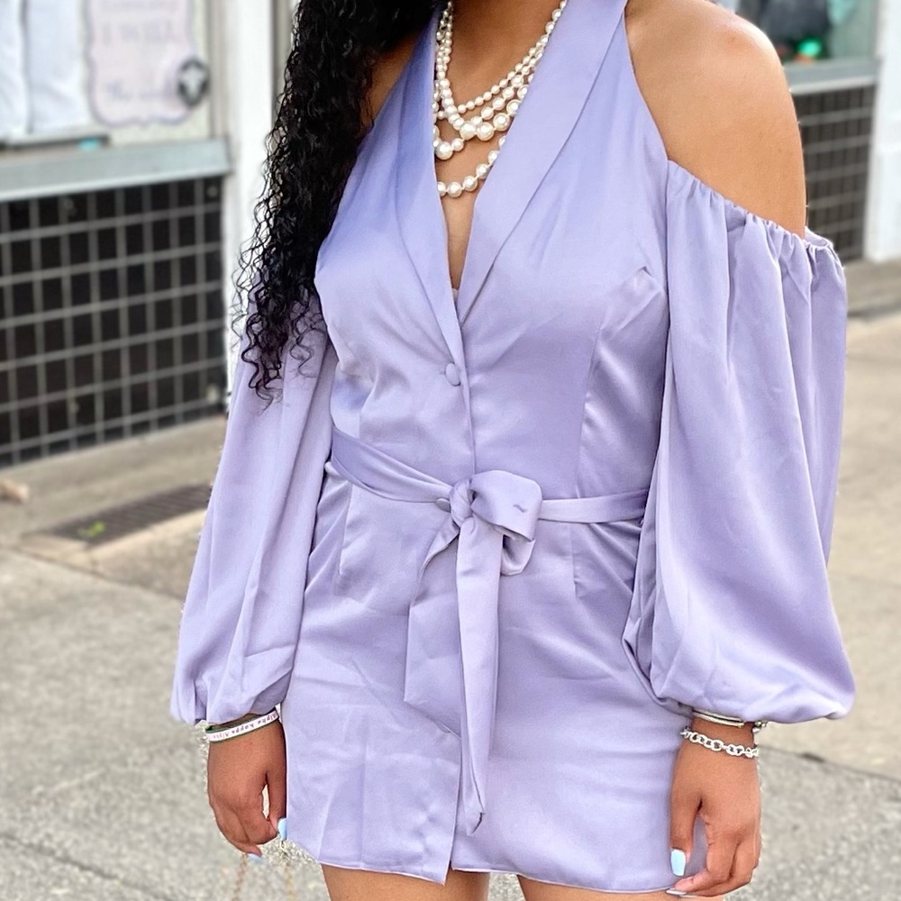 Asos Design fallen shoulder satin blazer dress